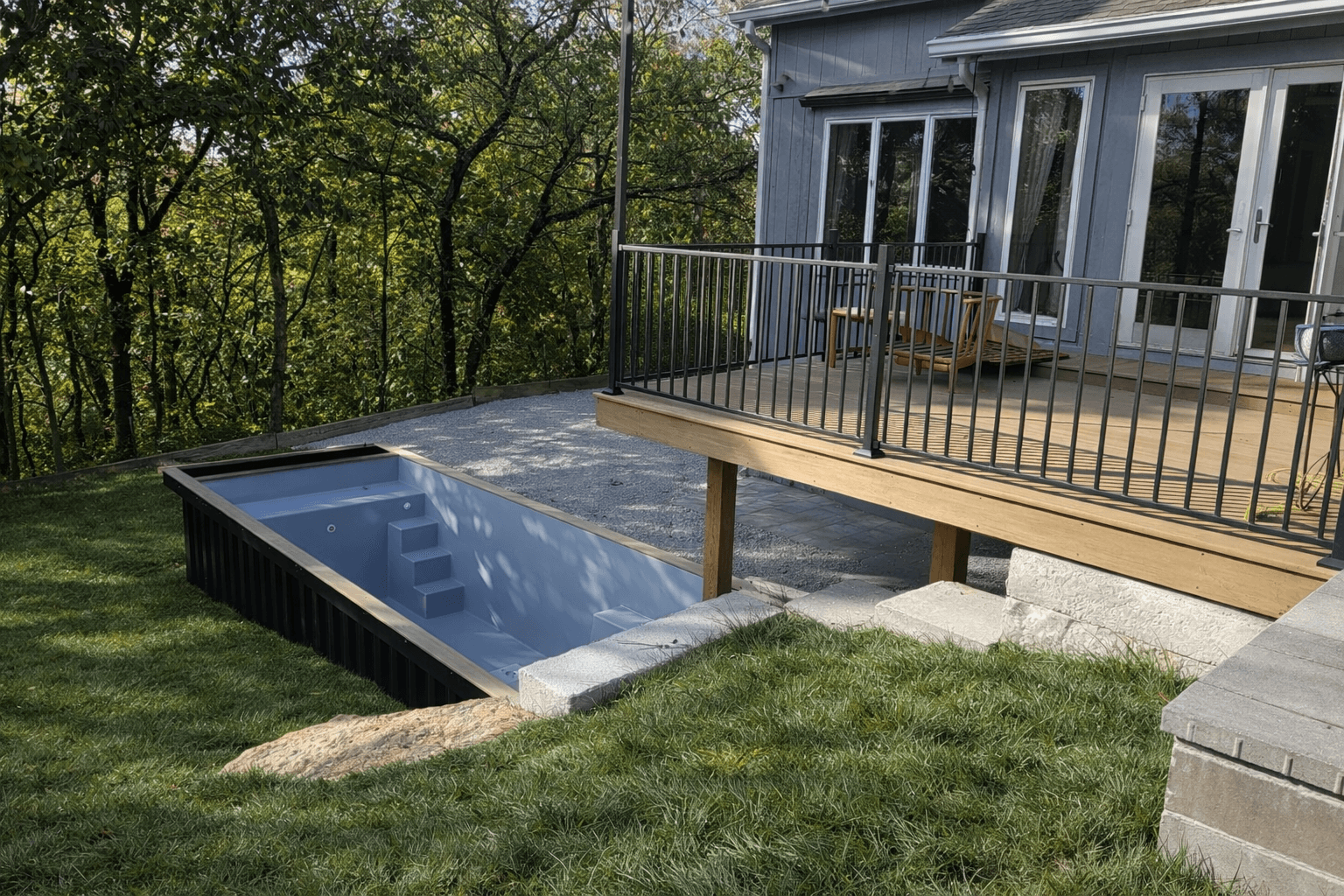 Shipping container pool installed for a Abilene, TX customer