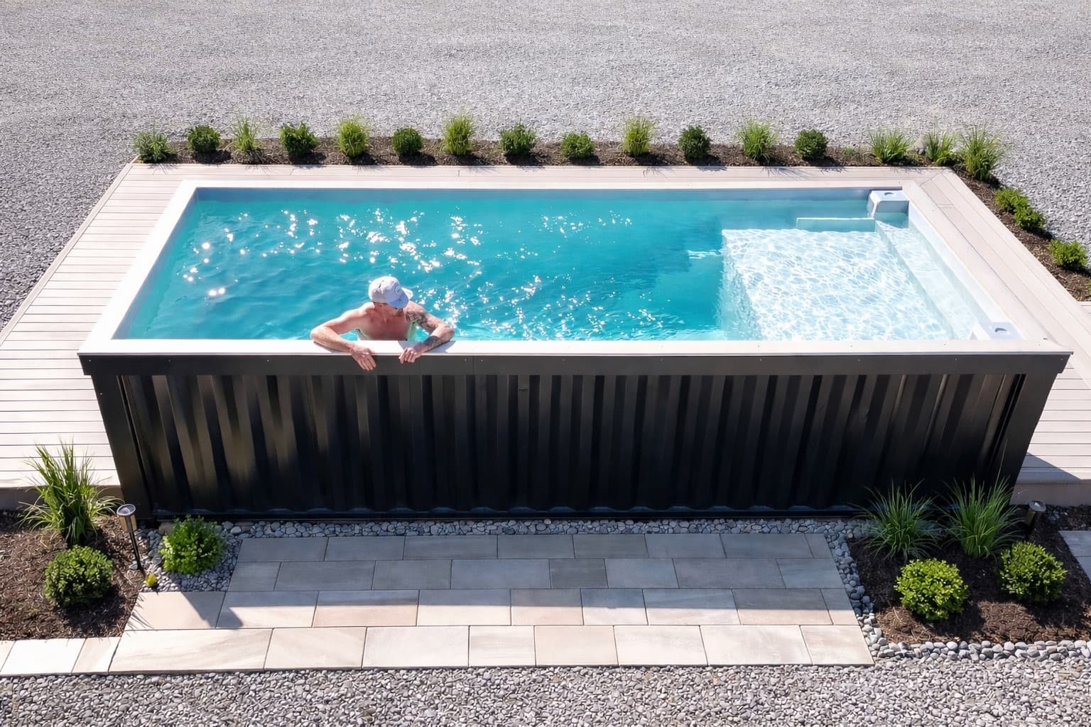 Landscaped container pool installation